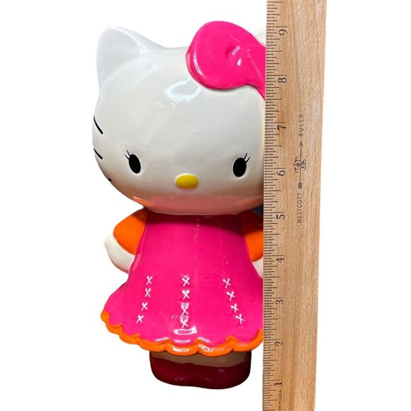 HELLO KITTY Ceramic Coin Piggy Bank 9" Pink Bow Orange Dress /1976/2012 SANRIO - Picture 11 of 13